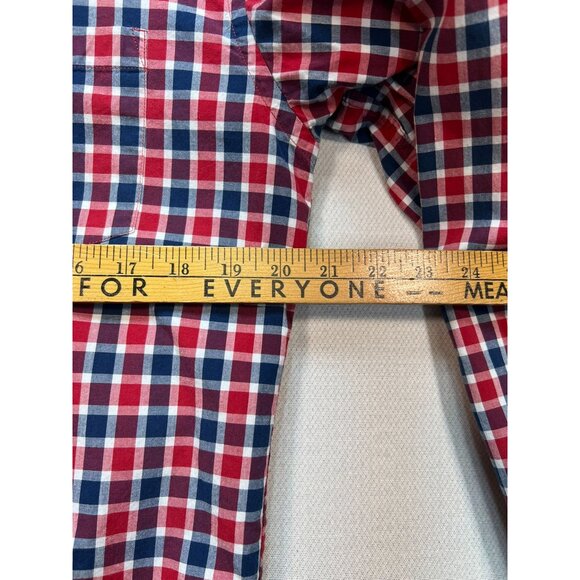 J. Crew Button Down Shirt Mens M Red Navy Plaid Long-Sleeve Classic Casual - Picture 10 of 13